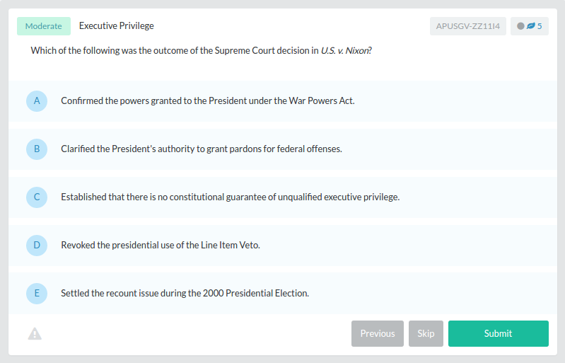 Executive Privilege AP® US Government Practice Question