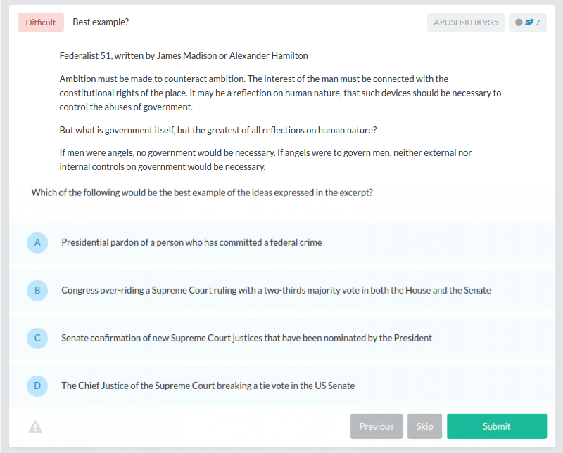 The Constitution and The Bill of Rights AP® US History Practice Question